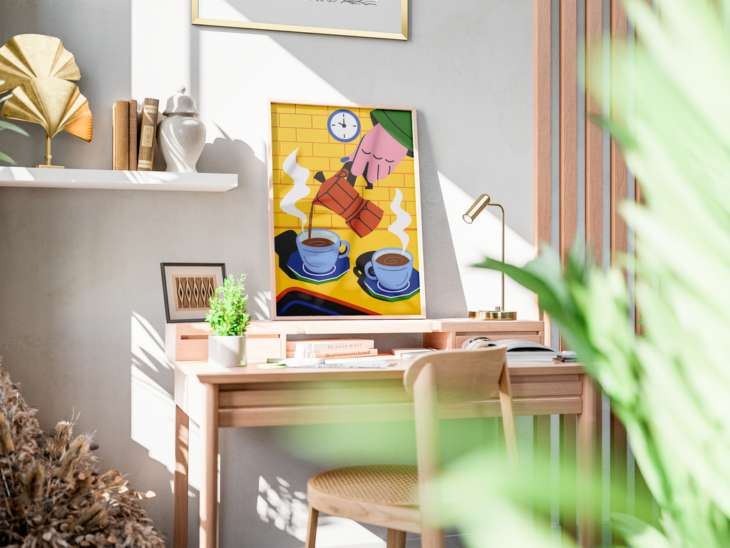 Coffee Time Wooden Framed Poster