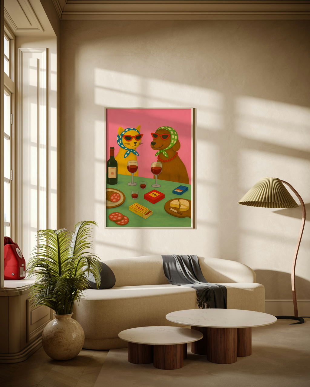Dog and Cat at the Bar Wooden Framed Poster